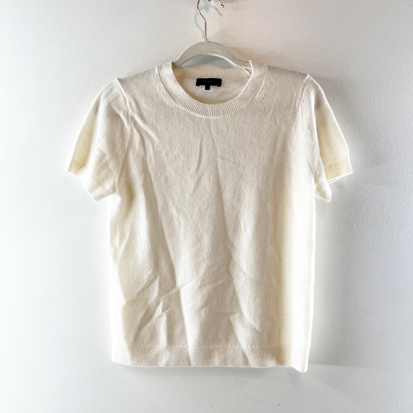 Quince Mongolian Cashmere Short Sleeve Crew Neck Sweater Tee Cream Small