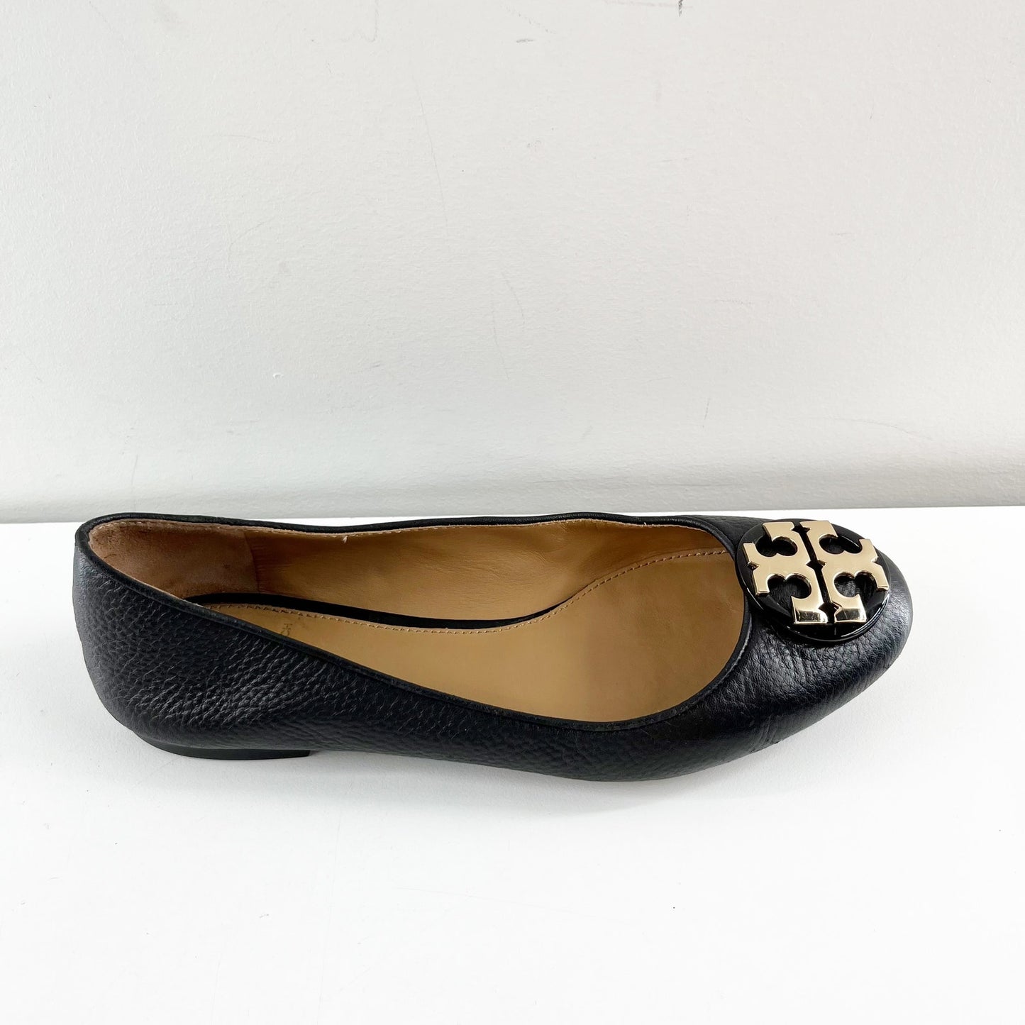 Tory Burch Claire Leather Gold Logo Ballet Flats Black 6.5