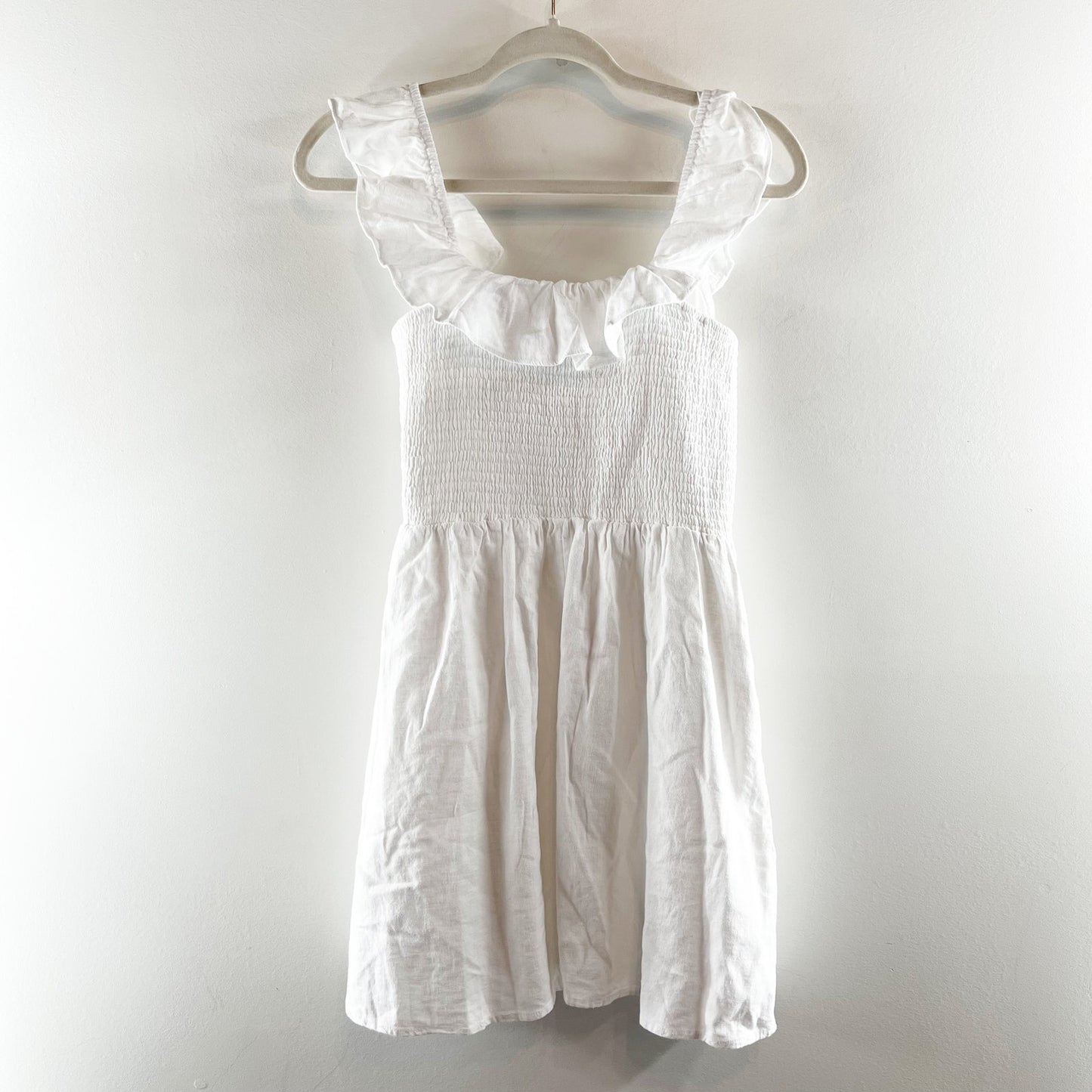 Hollister Ruffle Strap Lined Linen Blend Mini Dress White Large