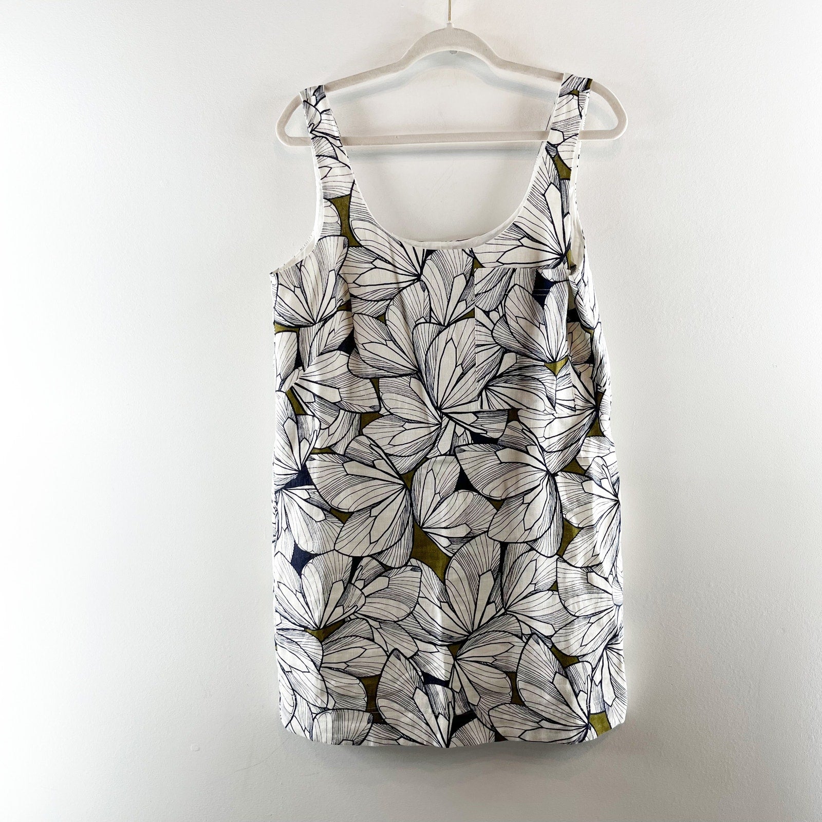 banana republic linen mini dress Banana Republic Linen Floral Print Scoop-Neck Mini Shift Dress White S –  Baystate Boutique & Consignment