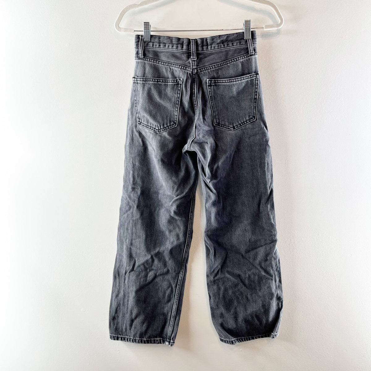 MNG Mango Gabriela High Rise Button Fly Straight Leg Cropped Jeans Black 2