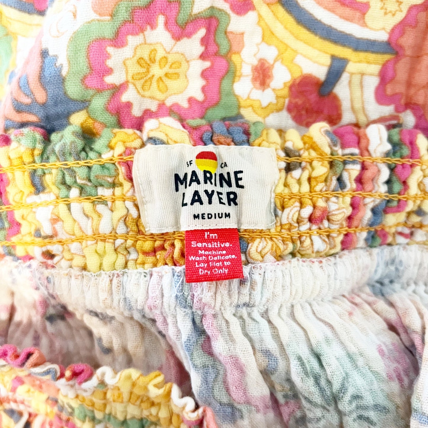 Marine Layer Floral Print Smocked Tiered A-Lined Maxi Skirt Yellow Orange Medium