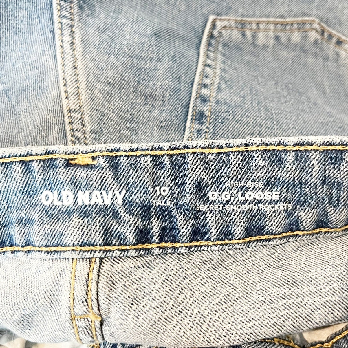 Old Navy High Rise Loose OG Secret Smooth Pockets Ripped Jeans Blue 10 Tall