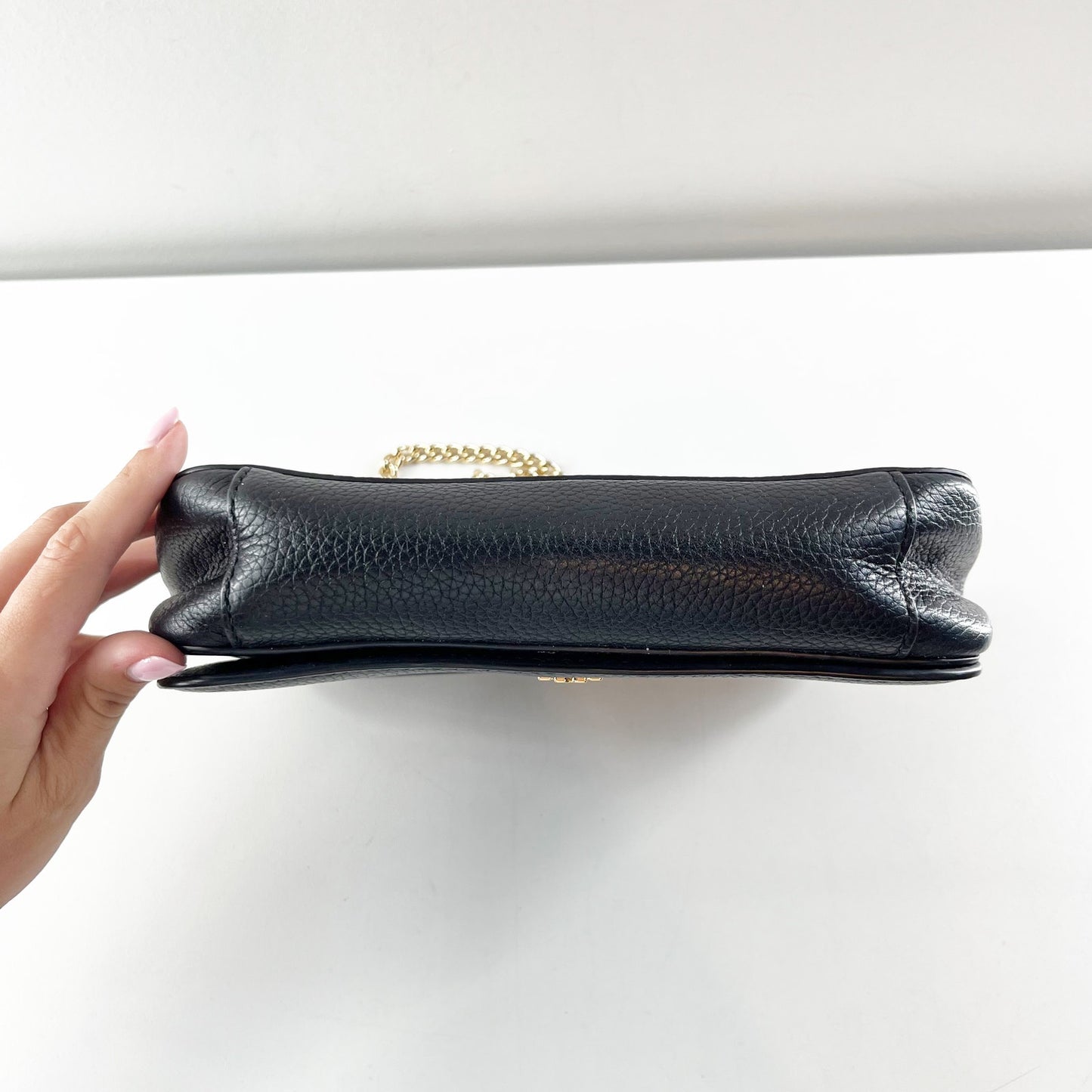 Tory Burch Carter Chain Crossbody Leather Shoulder Bag Purse Black Gold
