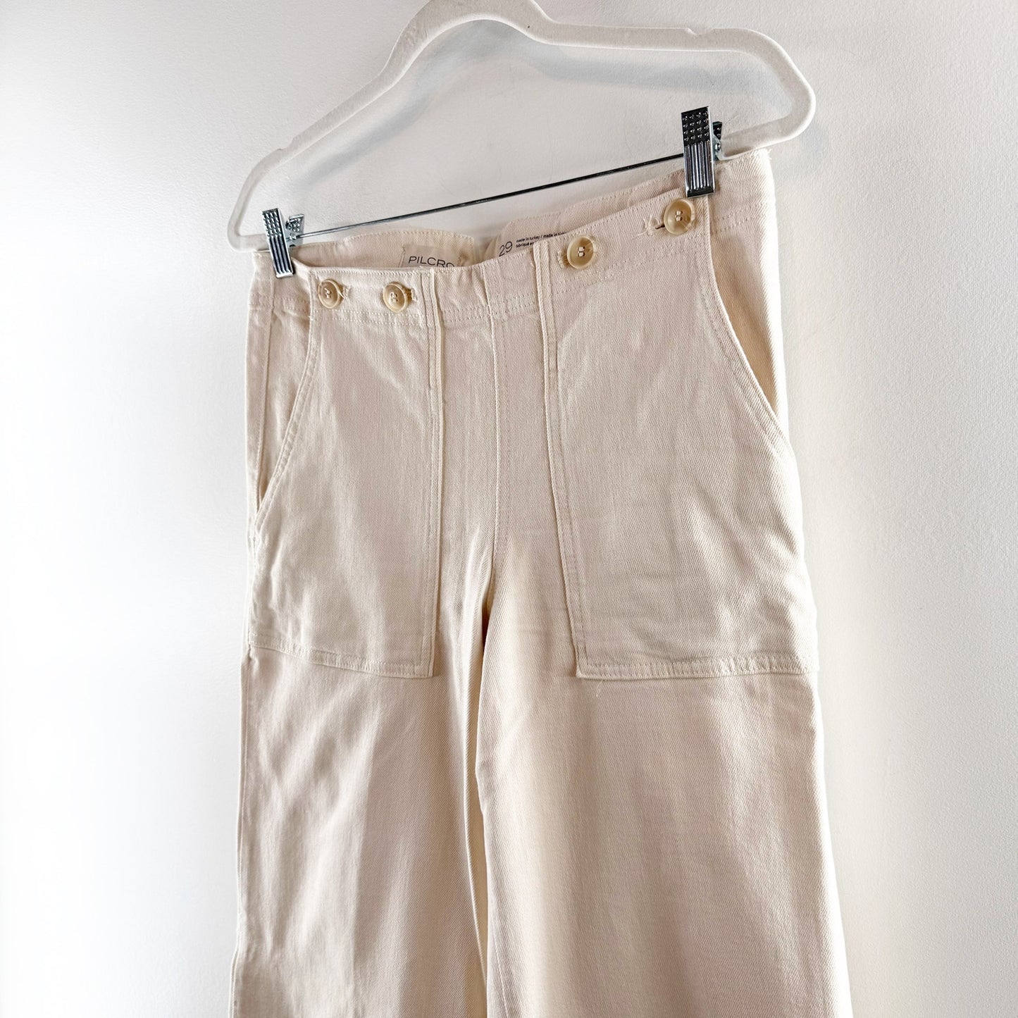 Pilcro Anthropologie The Kit High-Rise Wide-Leg Utility Trousers Cream 29