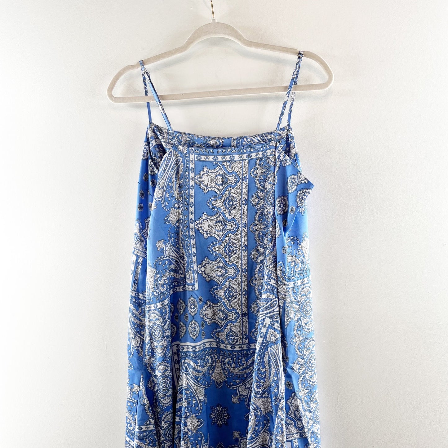 Loft Square Neck Bandana Print Slip Midi Satin Dress Blue 8