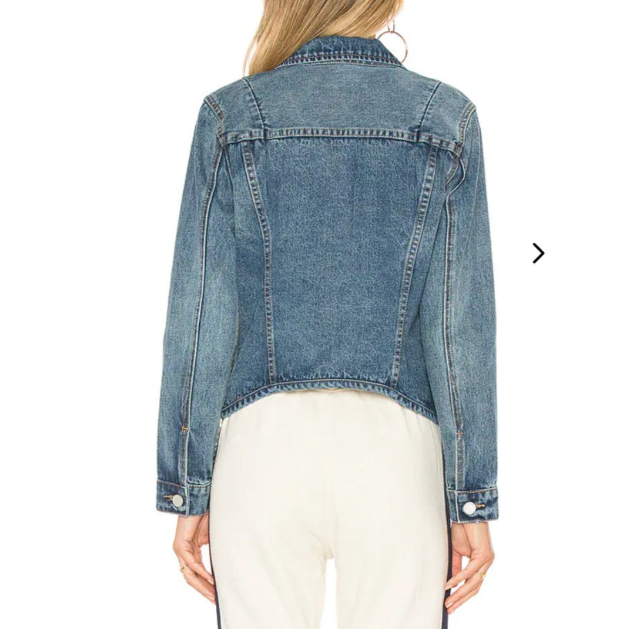 BlankNYC Denim Trucker Jacket Raw Hem Medium Wash Blue Small