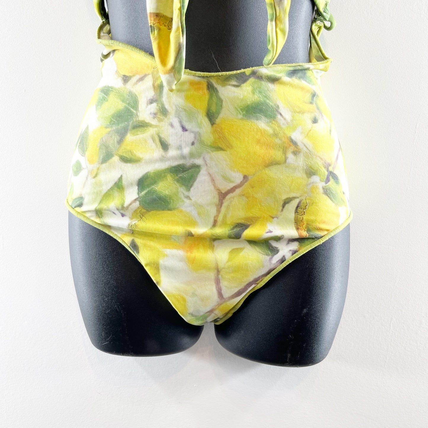 Lemon Print Cutout Strappy Back One Piece Swimsuit Yellow M / L