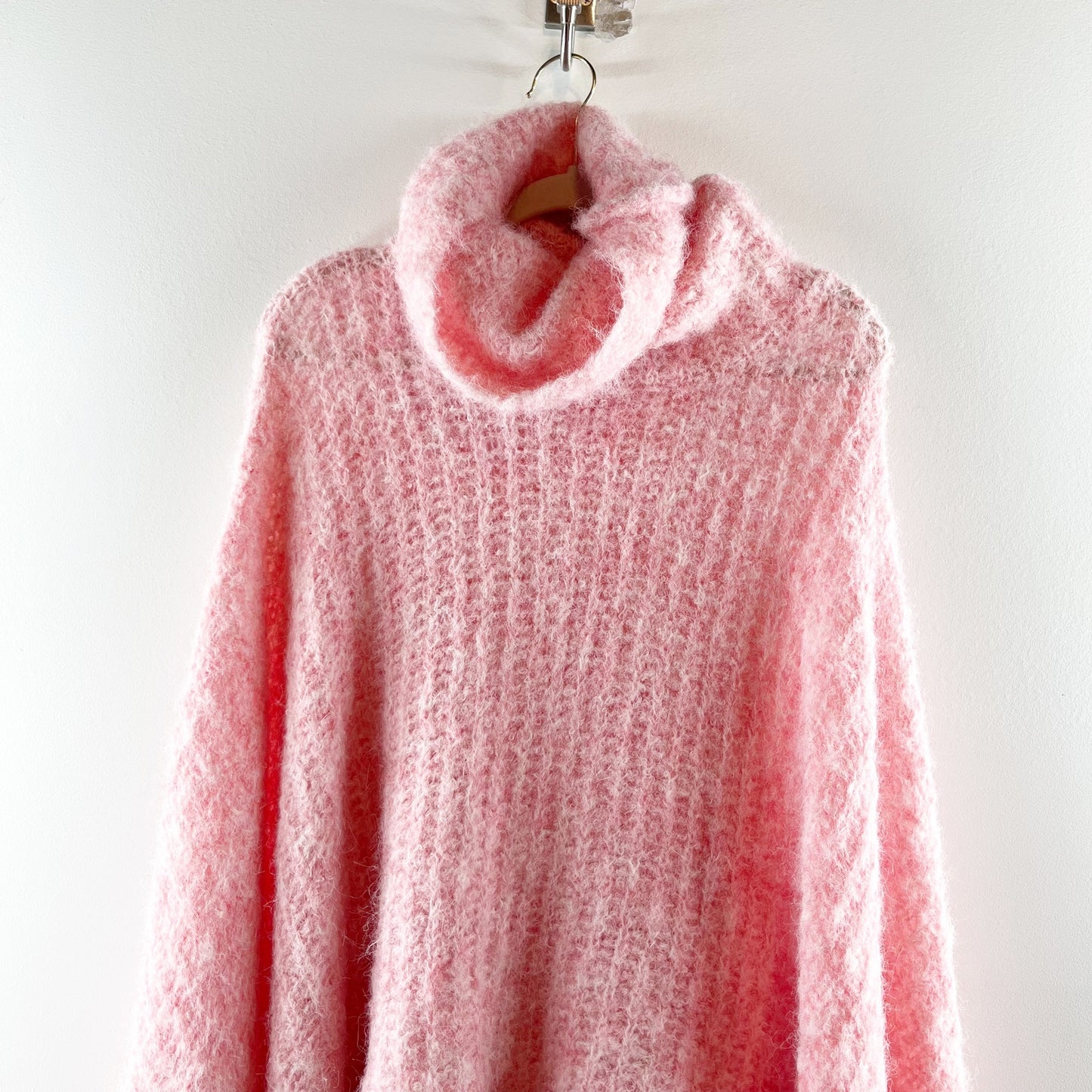 Anthropologie Funnel Neck Oversized Soft Knit Poncho Sweater Pink One Size