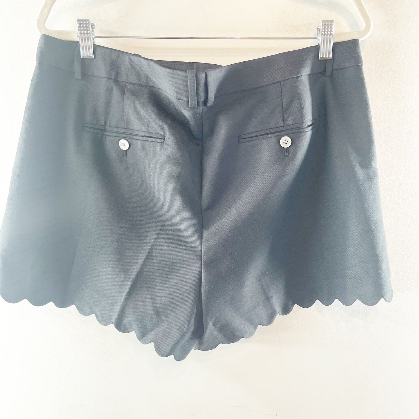 J. Crew 4" High Rise Scalloped Chino Shorts in Gramercy Linen Blend Black 14