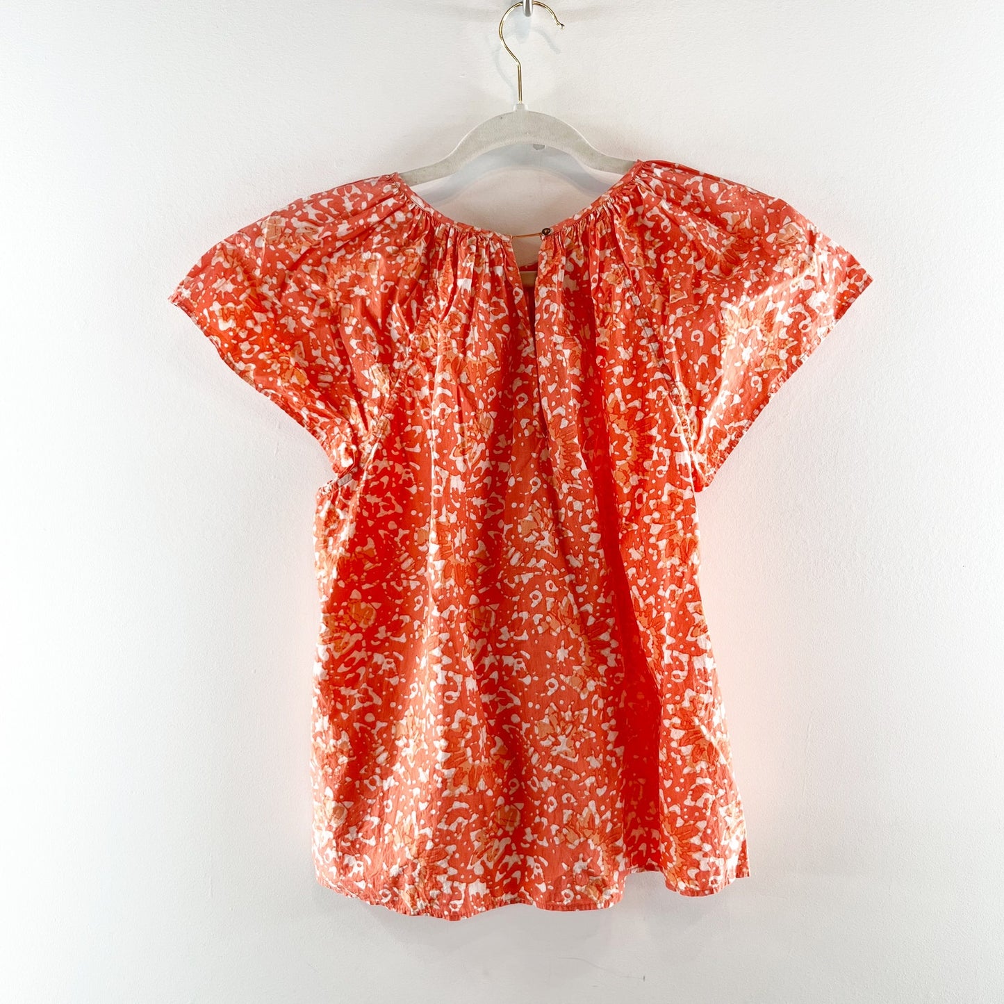 Ulla Johnson Macie 100% Cotton Printed Flutter Sleeve Blouse Top Coral Orange 2