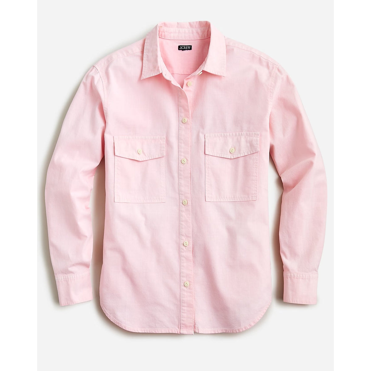 J. Crew Garment-Dyed Chambray Long Sleeve Button-Up Shirt Pink Plus Size 16