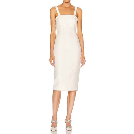 Cinq a Sept Square Neck Fitted Sleeveless Midi Sheath Dress Ivory White 6