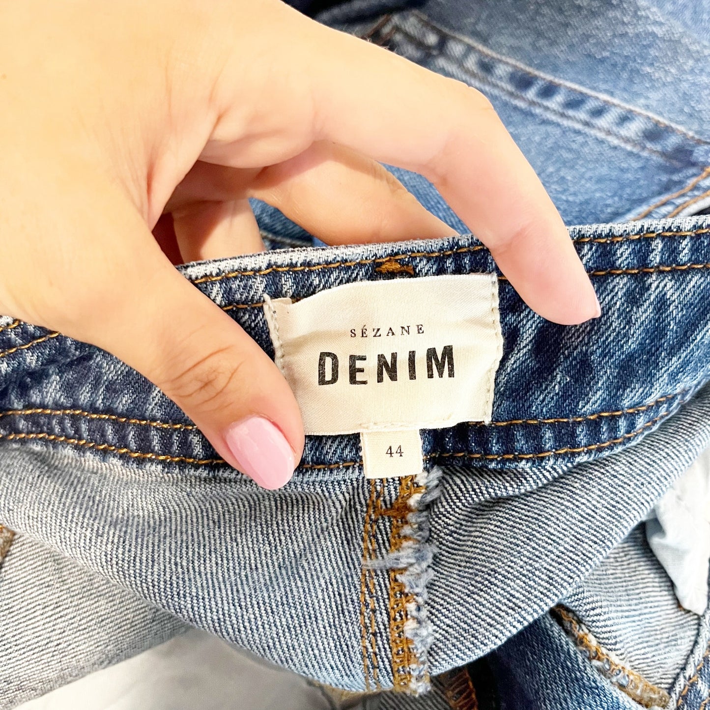 Sezane Denim High Waisted Cropped Wide Leg Jeans Medium Wash Blue 44 / US 12