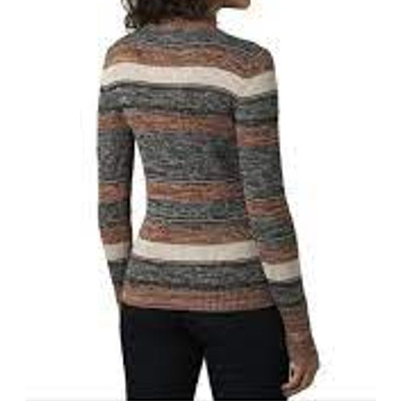 PrAna Acadia Striped Cotton Long Sleeve Pullover Sweater Red Gray Medium