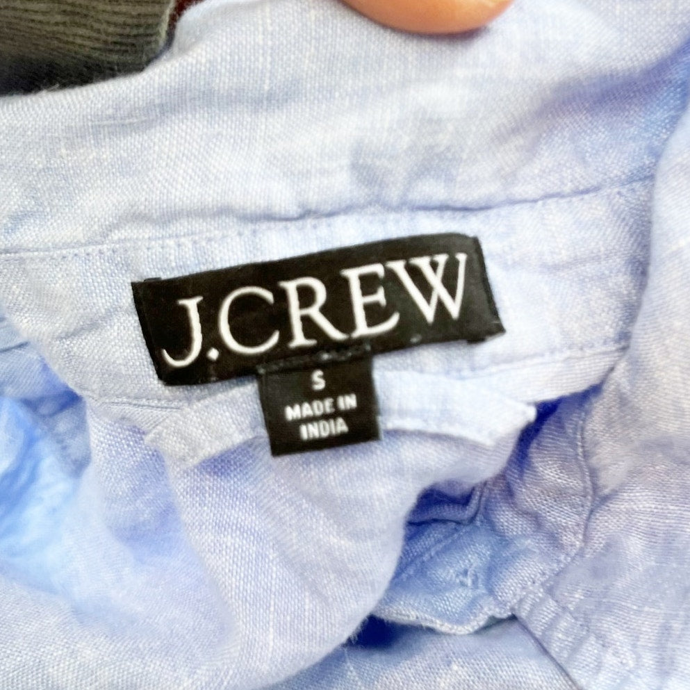 J. Crew Capitaine Linen Short Sleeve Mini Shirt Dress Blue Small