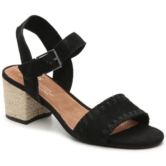 Toms Rosa Block Heel Espadrille Sandals Black 8.5