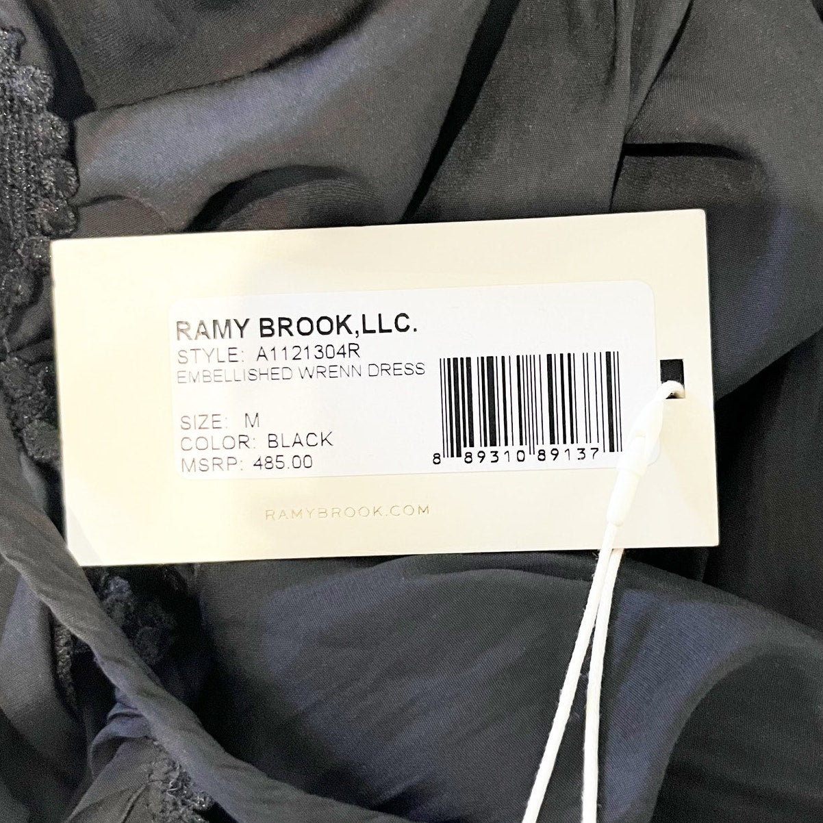 Ramy Brook Wrenn Flutter Sleeve Smocked Waist Midi Satin Dress Black Medium