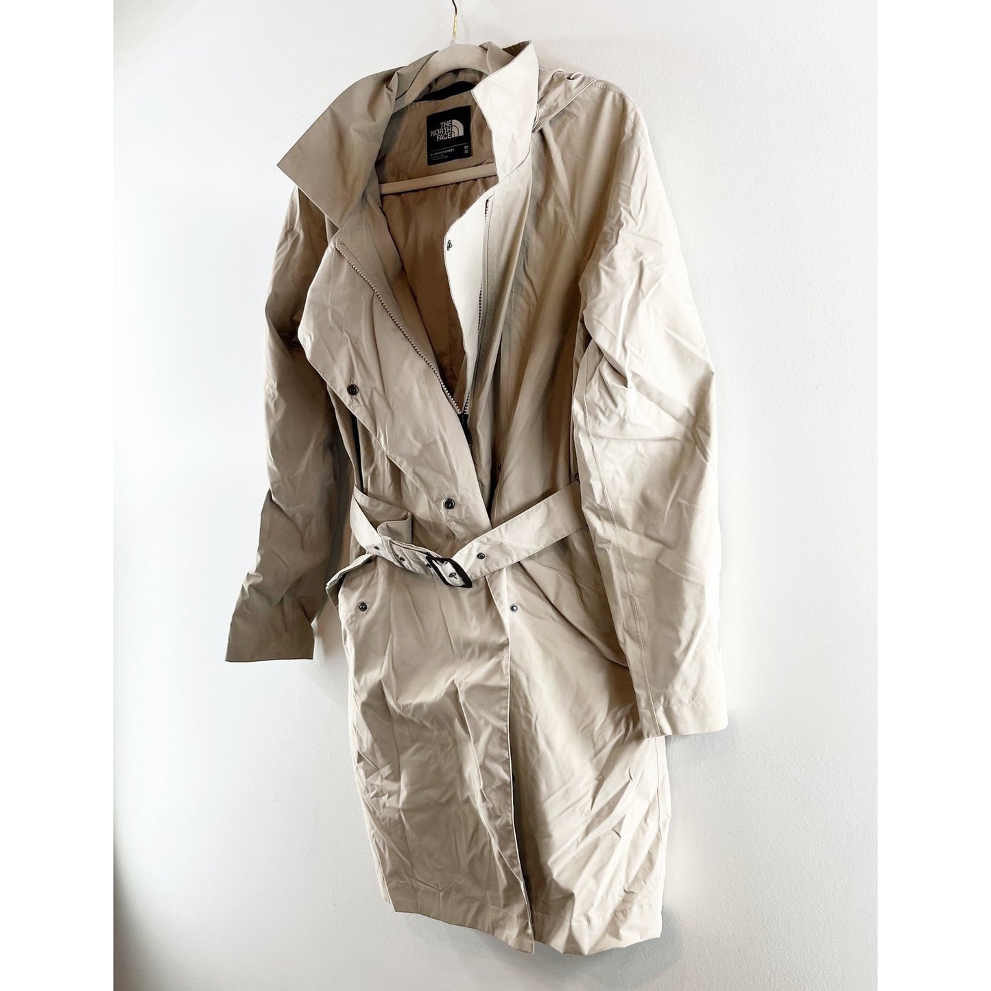 The North Face Kadin Long Sleeve Full Zip Hooded Trench Rain Coat Beige Medium