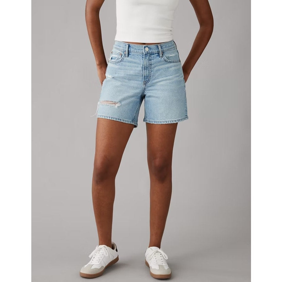 American Eagle High Rise Relaxed Jean Denim Light Wash Shorts Blue 8