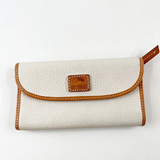 Dooney & Bourke Continental Clutch Wallet Pebbled Leather White Brown