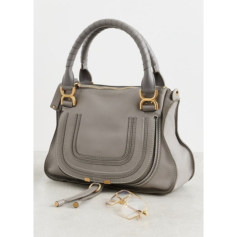 Chloé Medium Marcie Leather Satchel Handbag Cashmere Grey
