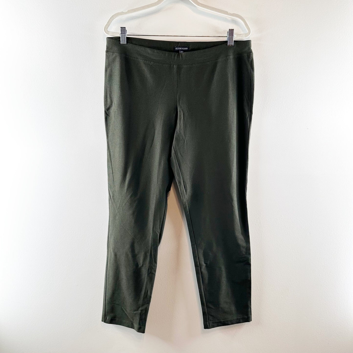 Eileen Fisher Machine Wash Slim Fit Ankle Stretch Crepe Pants Green Large