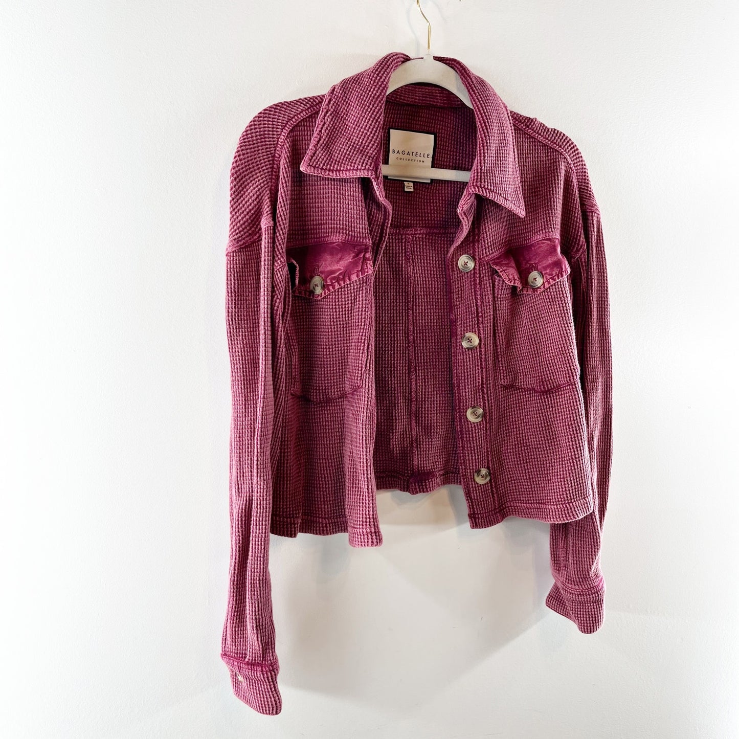 Bagatelle Thermal Waffle Knit Long Sleeve Button Up Shirt Jacket Shacket Red S