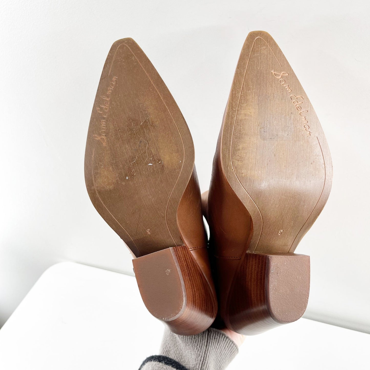 Sam Edelman Jane Pointed Toe Leather Ankle Boots Booties Brown 8