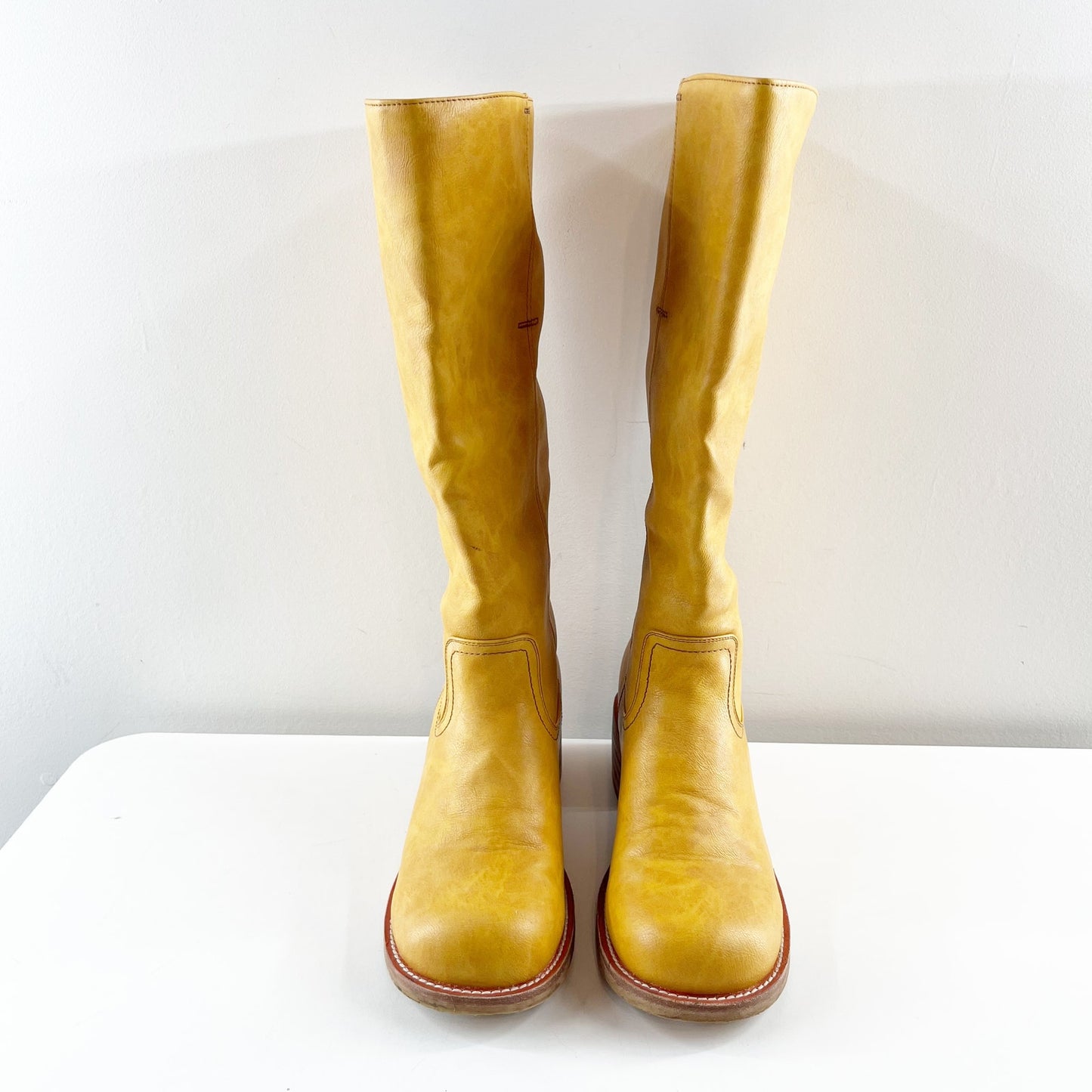 VBDB Knee High Square Toe Chunky Block Heel Boots Banana 7.5