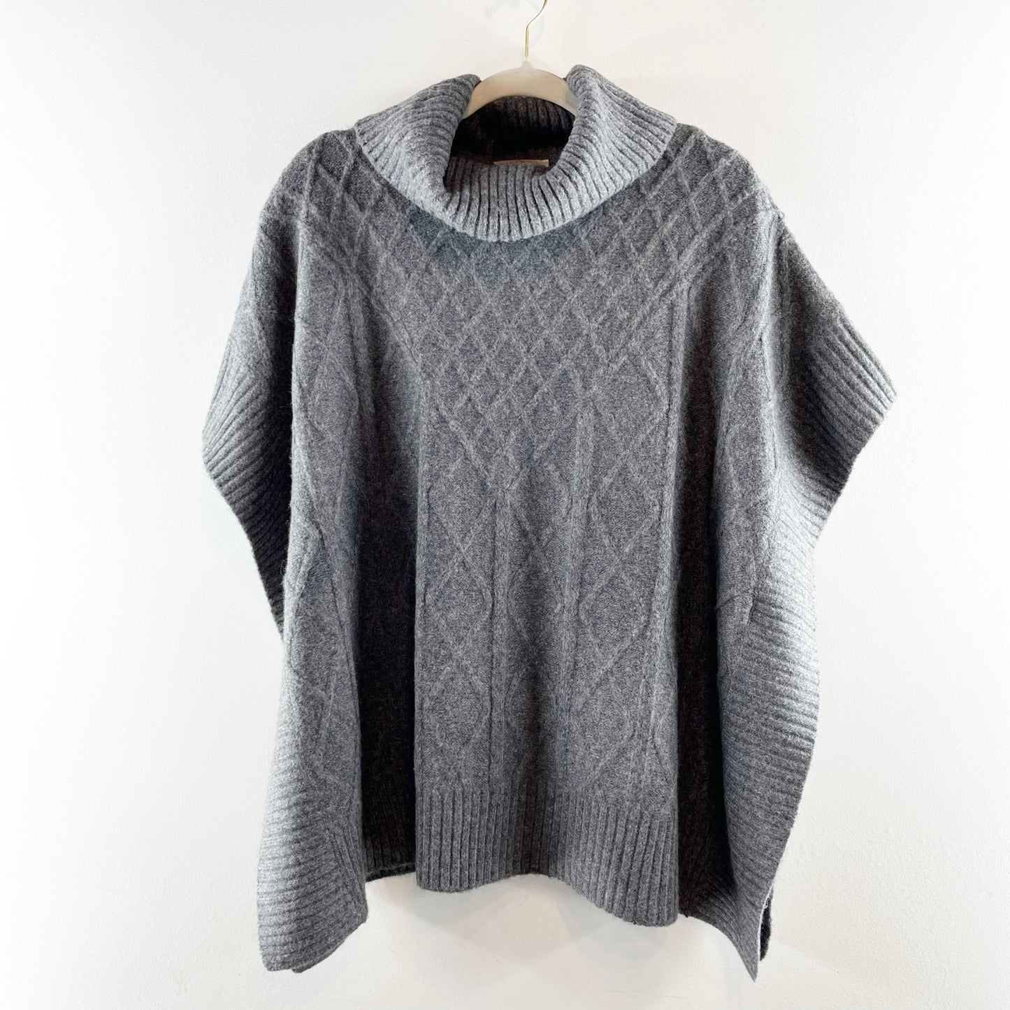 LOFT Turtleneck Cable Knit Short Sleeve Poncho Sweater Gray XS / S