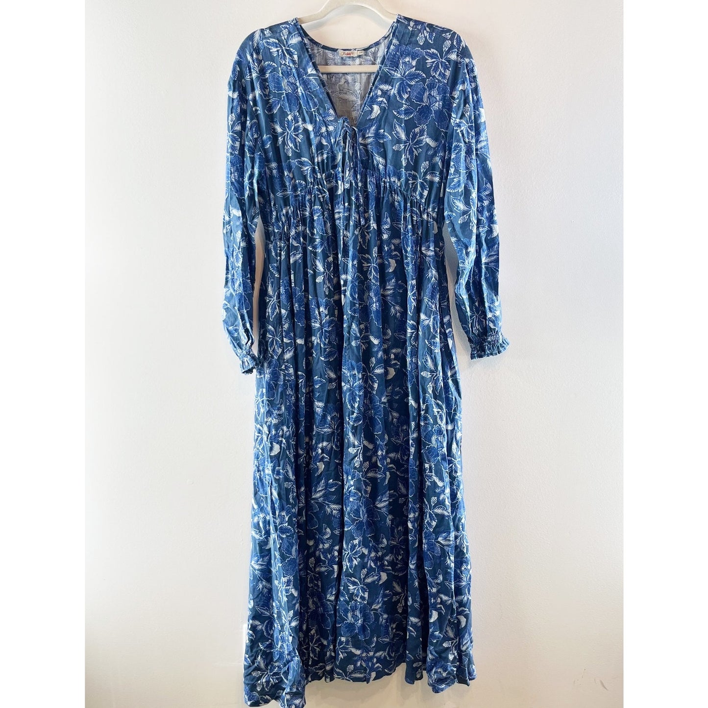 Faherty Long Sleeve Floral Print Maxi Boho Dress Blue Small