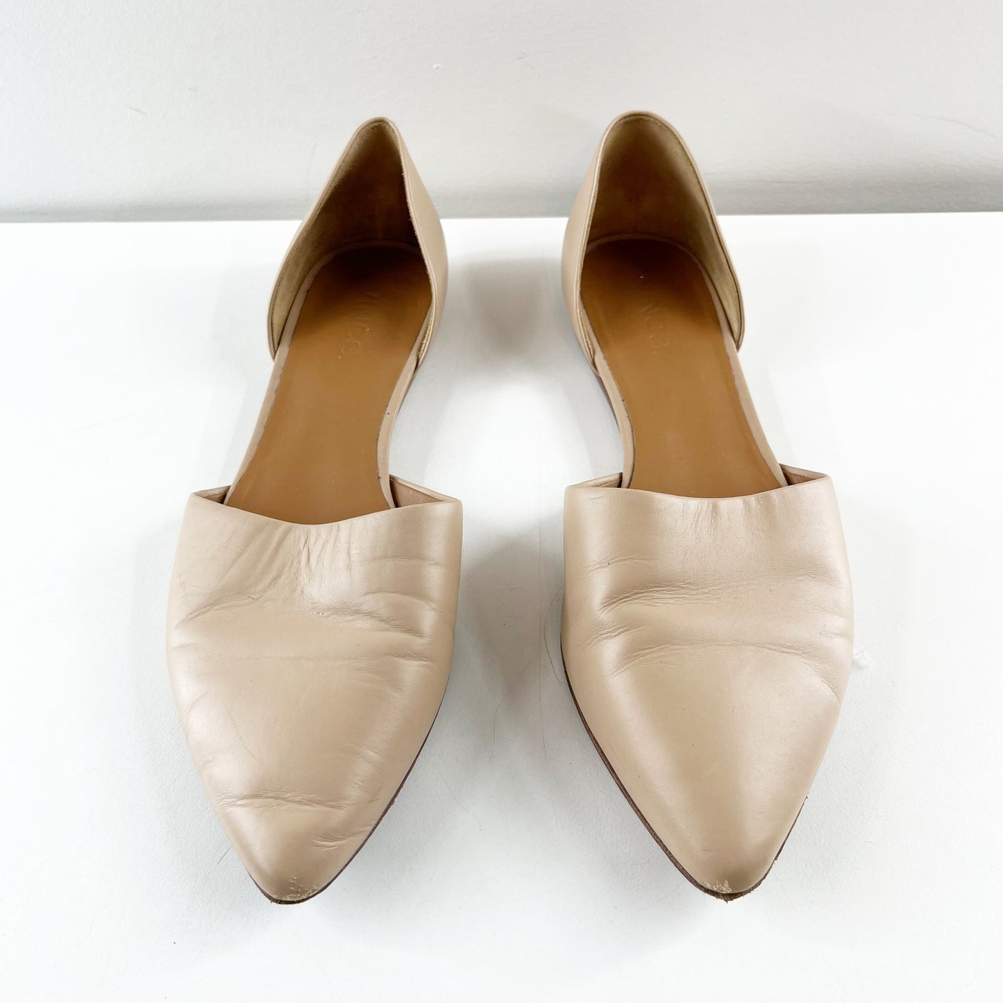 Vince Nina Leather Slip On Pointed Toe D'Orsay Flats Nude Beige Tan 8