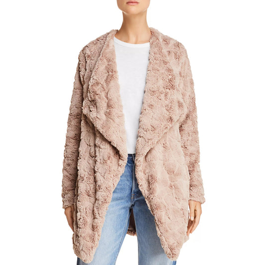 BB Dakota Long Sleeve Asymmetric Waterfall Open Tucker Faux Fur Jacket Tan XS