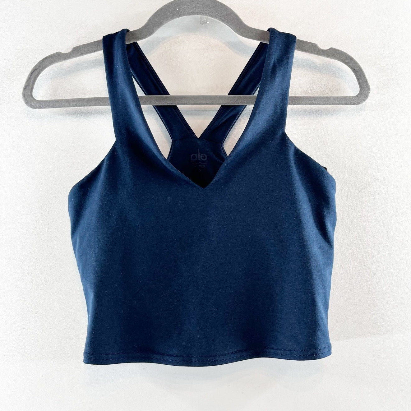Alo Airbrush Real Bra Tank Crop Tank Top Navy Blue Small