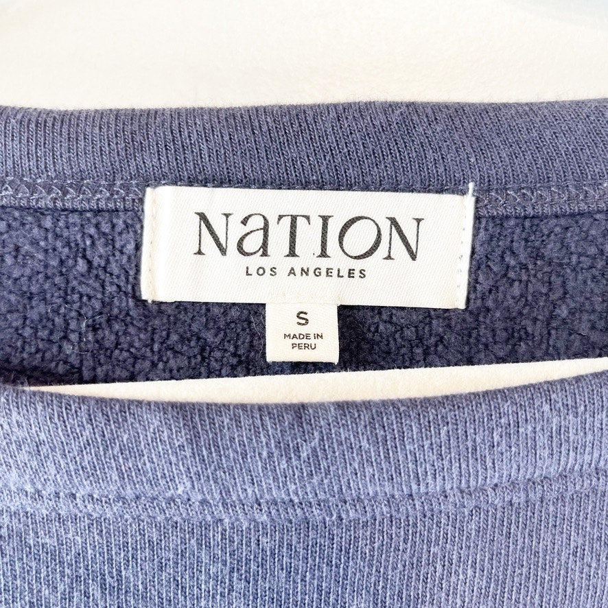 Nation Los Angeles Darlene Cotton Boatneck Long Sleeve Envelope Top Blue Small