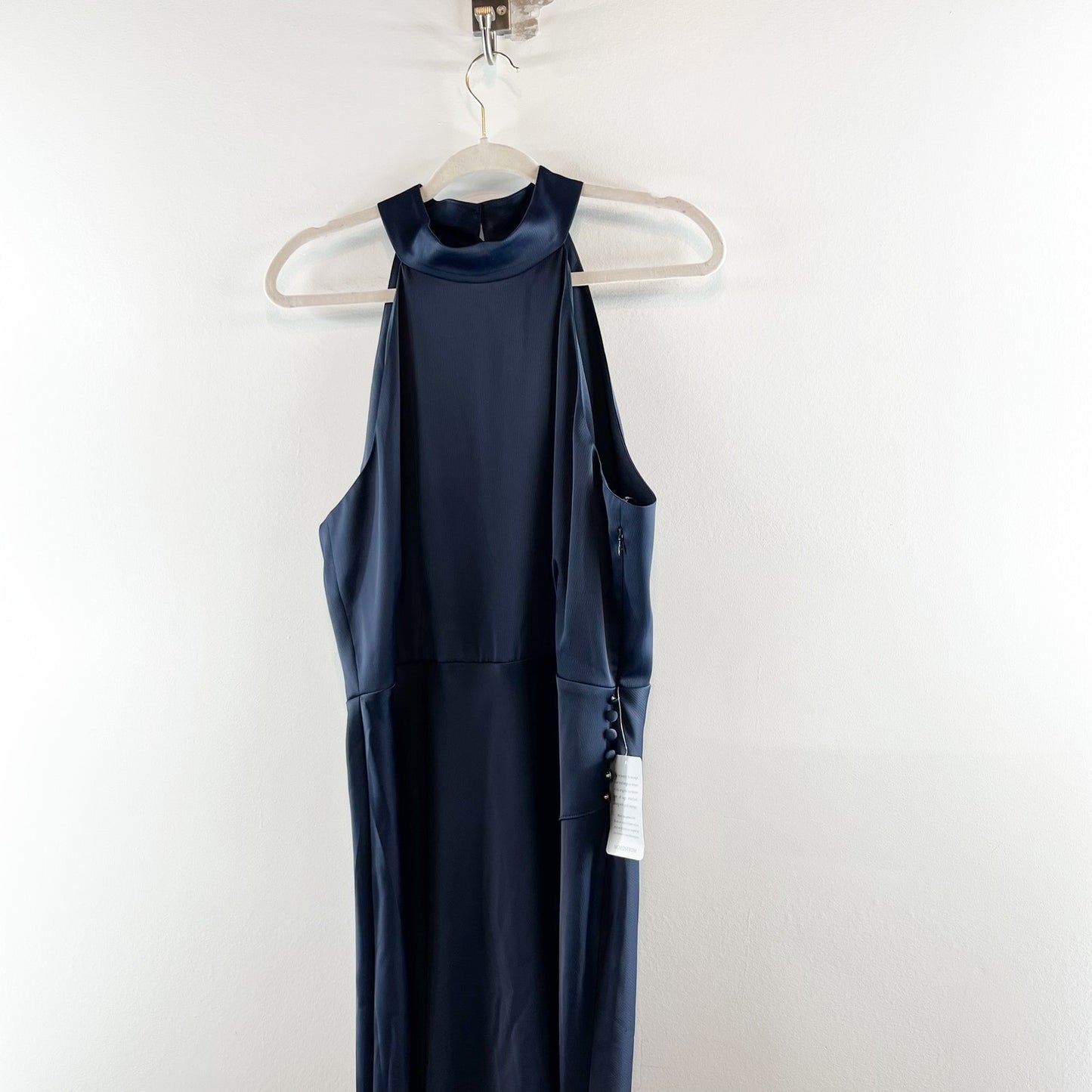 WAYF Halter Neck Sleeveless Slit Maxi Formal Gown Navy Blue XL