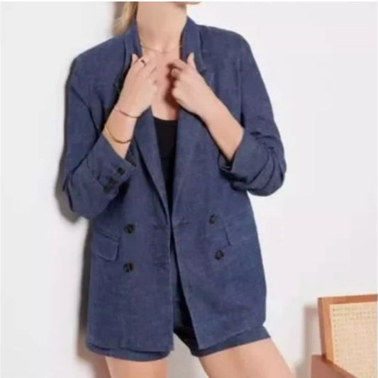 Evereve Alexa Long Sleeve Notch Lapel Double Breasted Blazer Stargazer Blue S