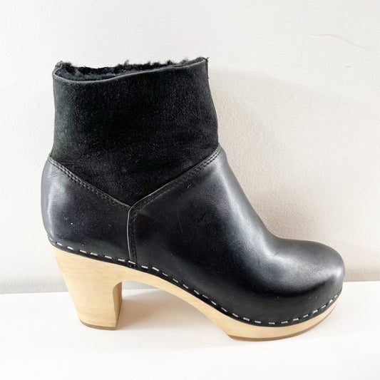 Sweedish Hasbeens Leather Clog Boots Booties Wooden Sole 38 / US 8