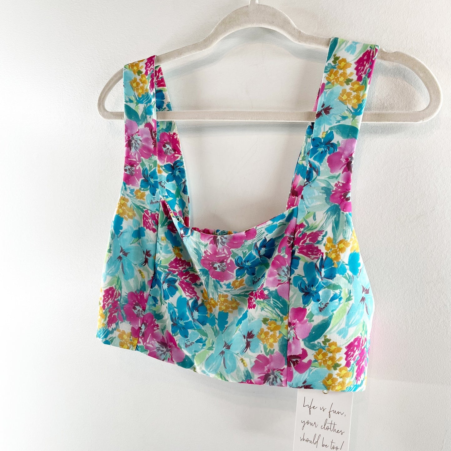 Show Me Your Mumu Square Neck Floral Crop Tank Top Blue Pink Large