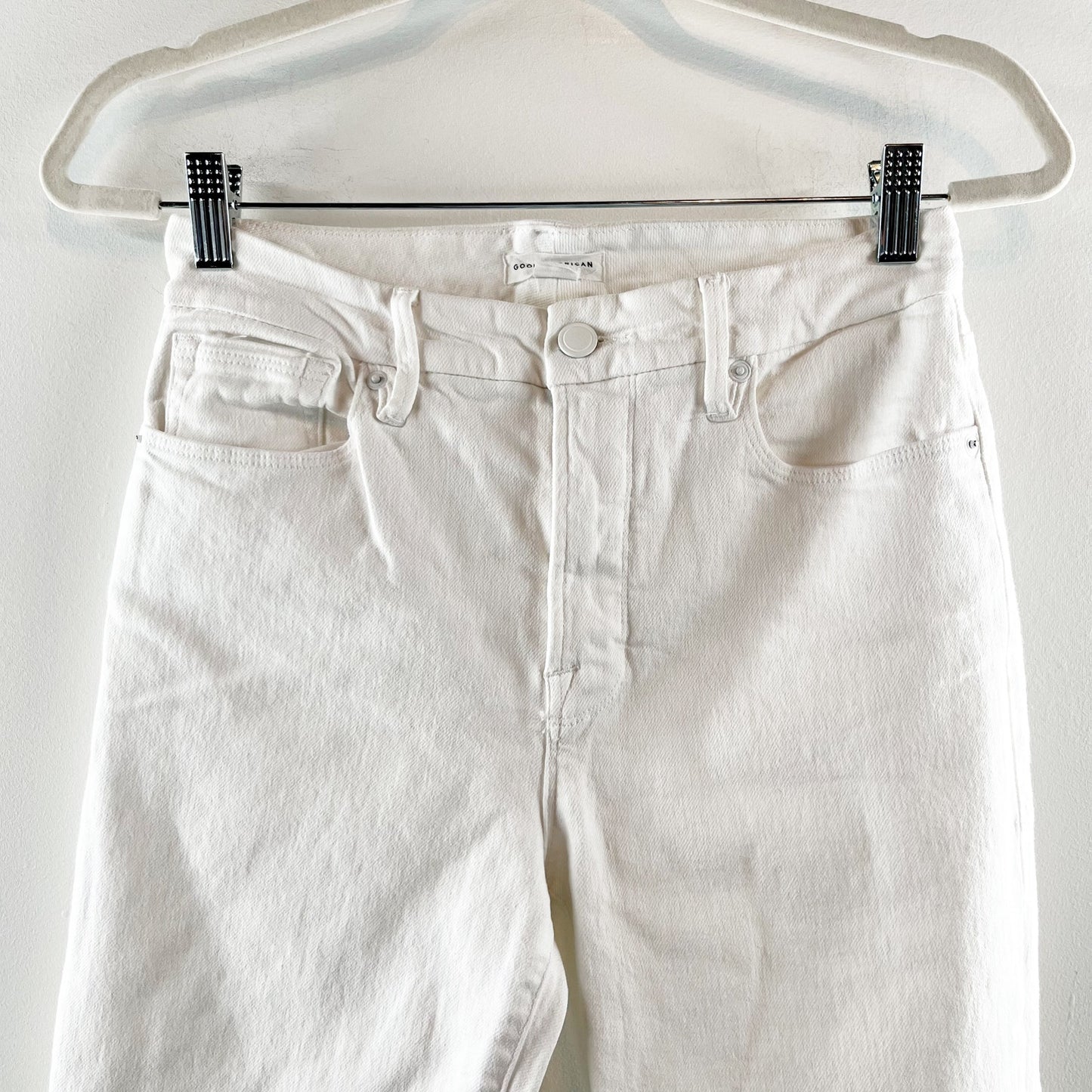 Good American Good Legs High Waisted Cropped Mini Bootcut Jeans White 6 / 28