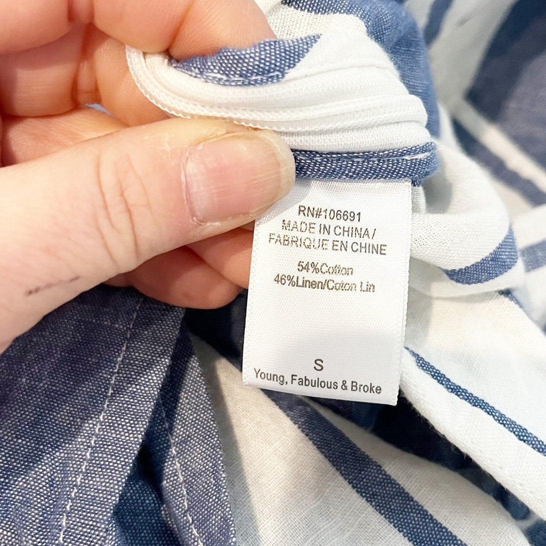 Young Fabulous & Broke Striped V Neck Jumpsuit Blue White Small