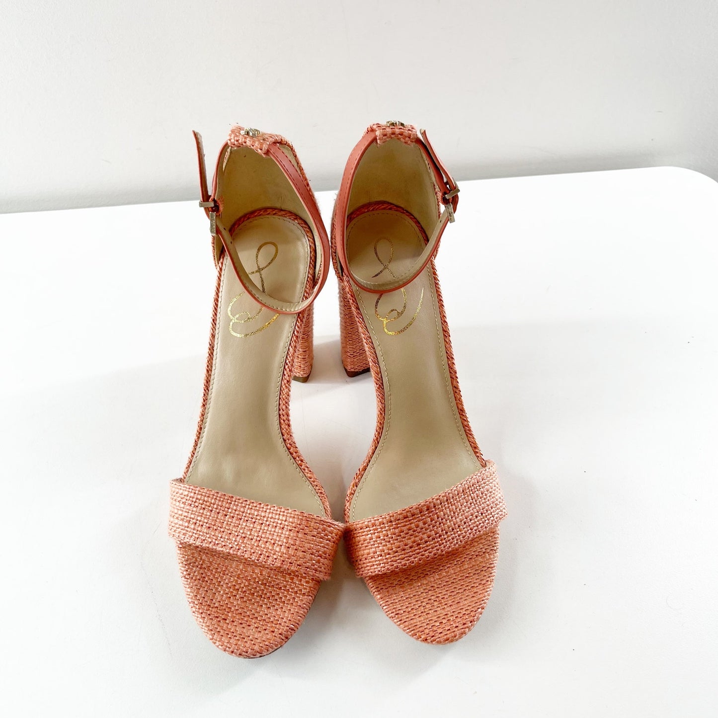 Sam Edelman Yaro Block Heel Sandals Shoes Coral Pink 7.5