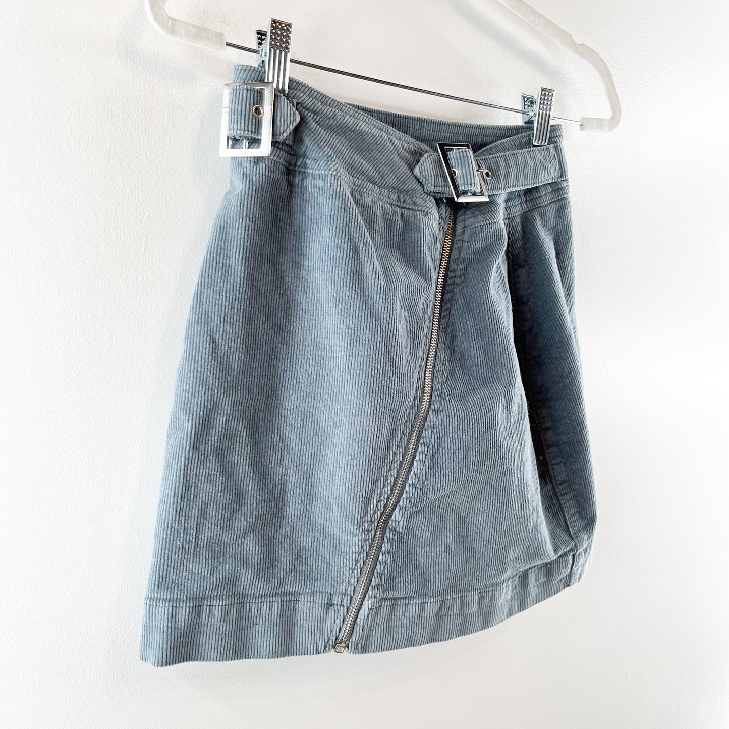 Urban Outfitters Harmony Corduroy Asymmetrical Zip Belted Mini Skirt Blue Small