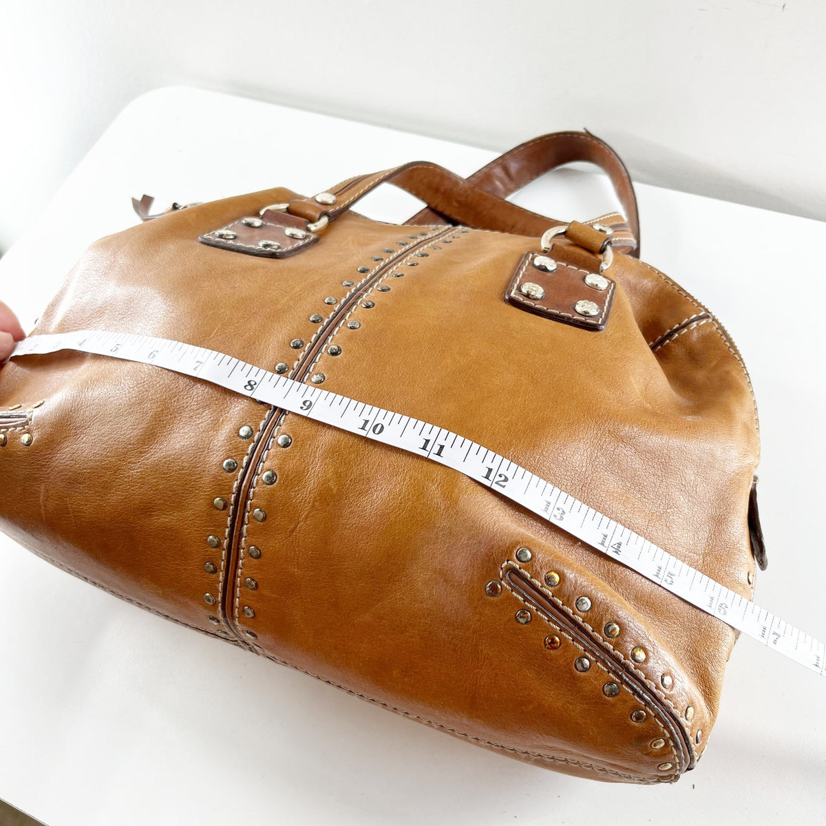 Michael Kors Studded Leather Shoulder Tote Bag Purse Brown