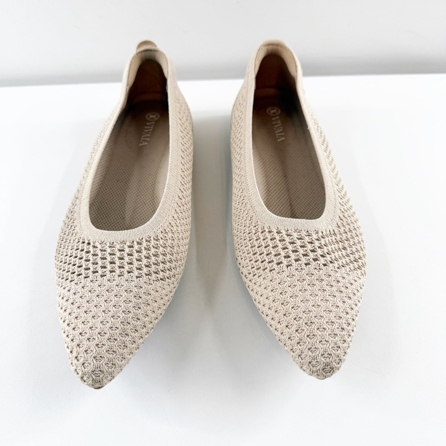 Vivaia Aria Mesh Pointed Toe Ballet Flats Shoes Almond Tan Beige EU 39 / US 8