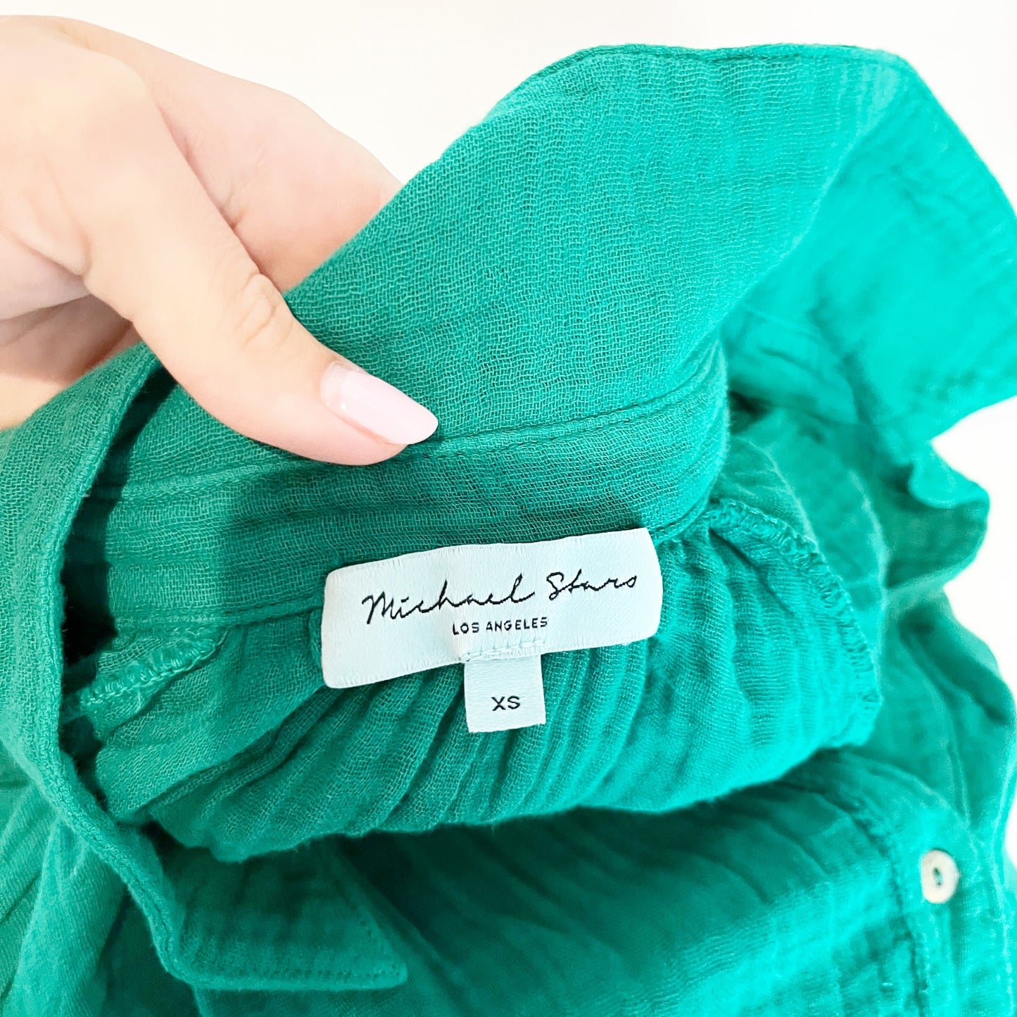 Michael Stars Gauze Cotton Leo Button Down Long Sleeve Top Shirt Green XS