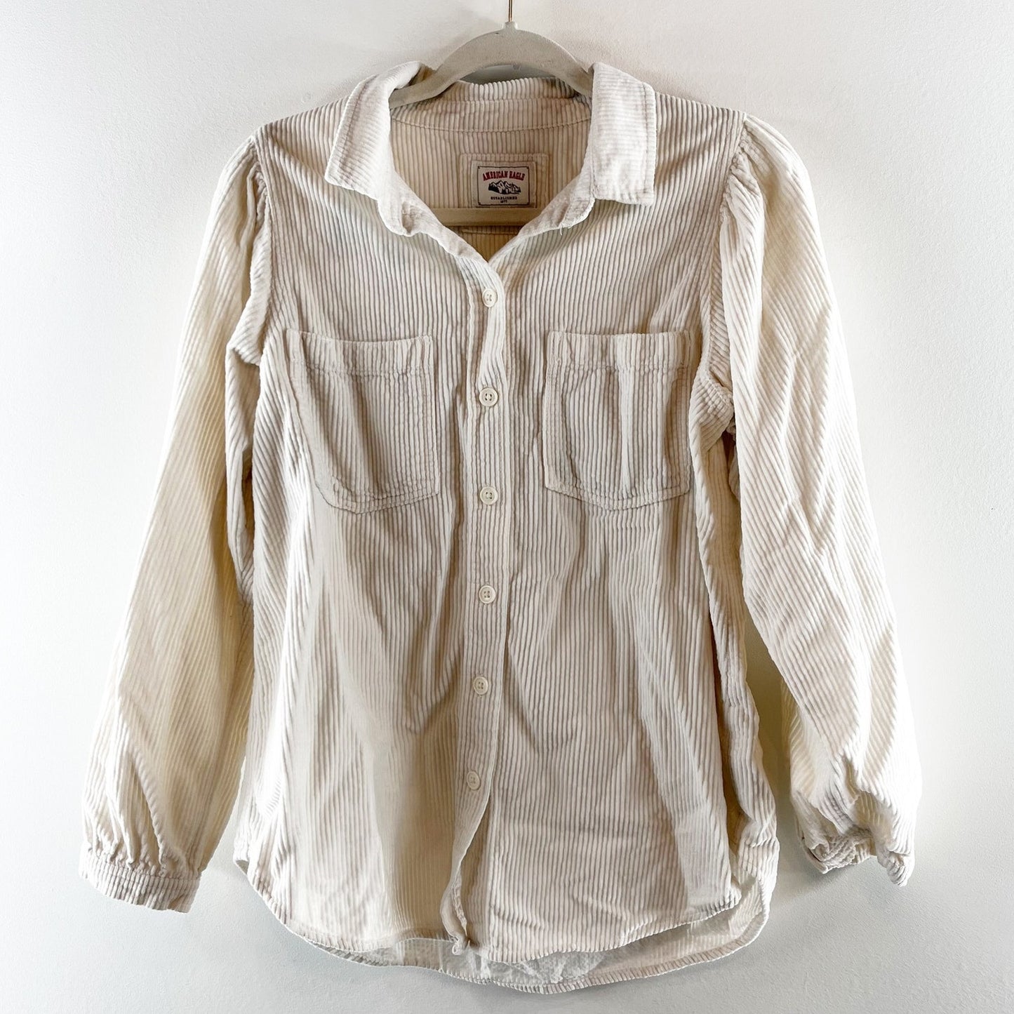American Eagle Corduroy Button Up Long Sleeve Shirt Jacket Shacket Cream Small