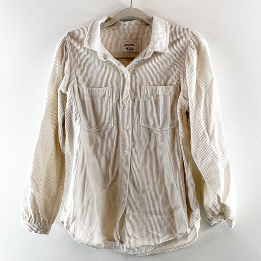 American Eagle Corduroy Button Up Long Sleeve Shirt Jacket Shacket Cream Small