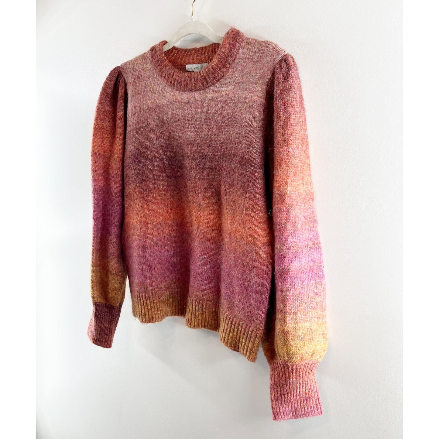 Allison Joy Evereve Kayla Ombre Puff Sleeve Sweater Pink Maroon Red Large